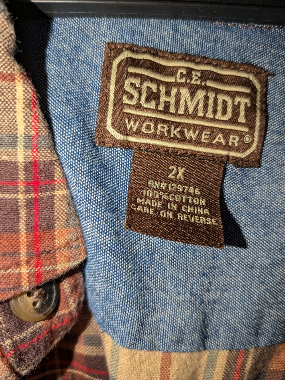 C. E. Schmidt Workwear Men's Plaid Flannel Button Down- Brown, Orange & Cream - Picture 4 of 7